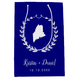 Navy Blue Maine Map Wedding Welcome Swag Medium Gift Bag