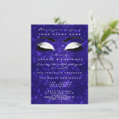 Navy Blue Makeup White Sparkly Glitter 16th Bridal Invitation (Standing Front)