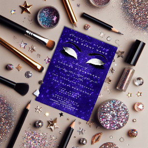 Navy Blue Makeup White Sparkly Glitter 16th Bridal Invitation