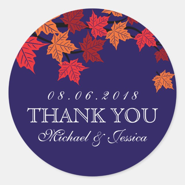 Navy Blue Maple Leaf Fall Autumn Wedding Sticker (Front)