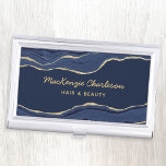 Navy Blue Marble Agate Geode Gold Glitter Business Card Case<br><div class="desc">Elegant navy blue agate marble design with faux gold glitter. Ideal for hair and makeup artists,  beauty and nail salons and much more.  Change the details to customize.</div>