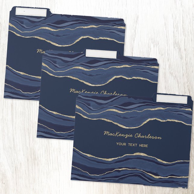 Navy Blue Marble Agate Geode Gold Glitter Business File Folder (Navy blue gold agate marble geode custom text business file folders)