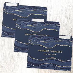 Navy Blue Marble Agate Geode Gold Glitter Business File Folder