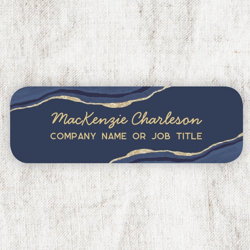 Navy Blue Marble Agate Geode Gold Glitter Business Name Tag