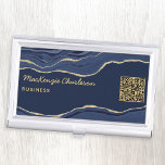 Navy Blue Marble Agate Geode Gold Glitter QR Code Business Card Case<br><div class="desc">Elegant navy blue agate geode marble design with faux gold glitter. Ideal for hair and makeup artists,  beauty and nail salons and much more.  Change the details and QR code destination website to customize.</div>