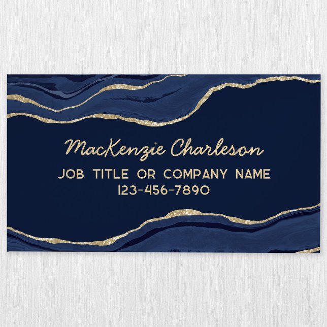 Navy Blue Marble Agate Gold Glitter Business Card Magnet (Navy blue gold glitter effect agate marble geode magnetic business card)