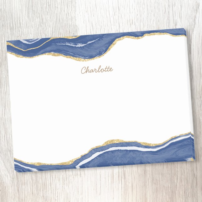 Navy Blue Marble Agate Gold Glitter Personalized Post-it Notes (Creator Uploaded)