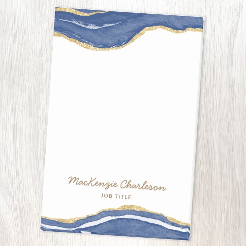 Navy Blue Marble Agate Gold Glitter Personalized Post_it Notes