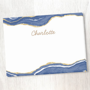 Navy Blue Marble Agate Gold Glitter Personalized Post-it Notes