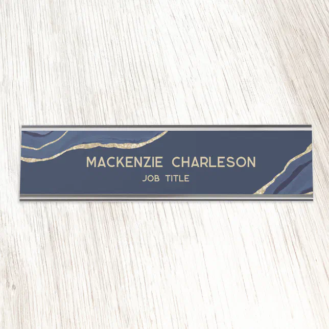 Navy Blue Marble Agate Gold Glitter Professional Desk Name Plate | Zazzle