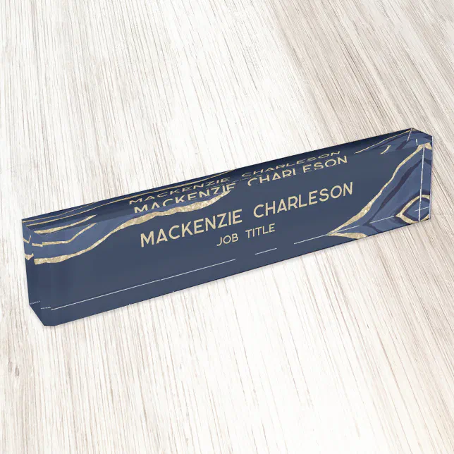 Navy Blue Marble Agate Gold Glitter Professional Desk Name Plate | Zazzle