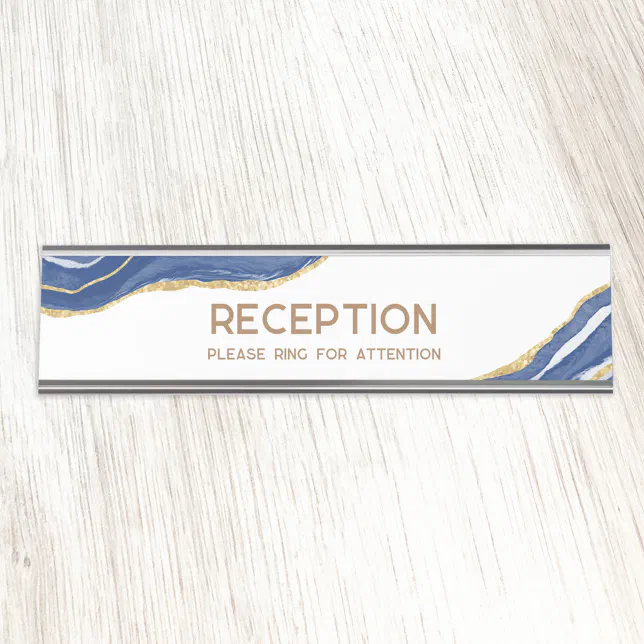 Navy Blue Marble Agate Gold Glitter Reception Desk Name Plate | Zazzle