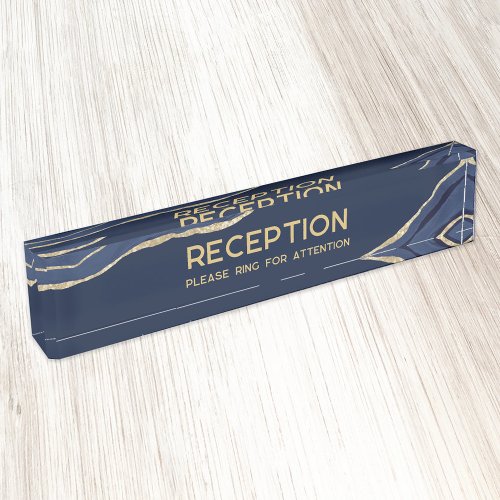 Navy Blue Marble Agate Gold Glitter Reception Desk Name Plate