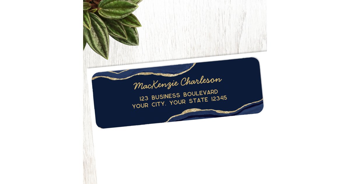 Navy Blue Marble Agate Gold Glitter Return Address Label | Zazzle