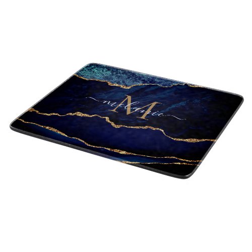 Navy Blue Marble Cutting Board Custom Name Letter