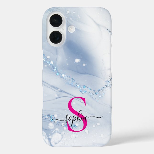 Navy blue marble gold glitter monogram Case-Mate iPhone case (Back)