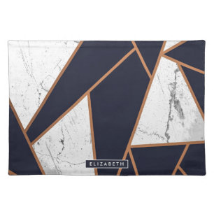 Navy Blue Marble Mosaic Cloth Placemat