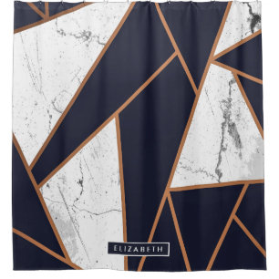 Navy Blue Marble Mosaic Shower Curtain