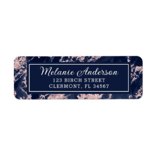 Navy Blue Marble Pink Glitter Return Address Label