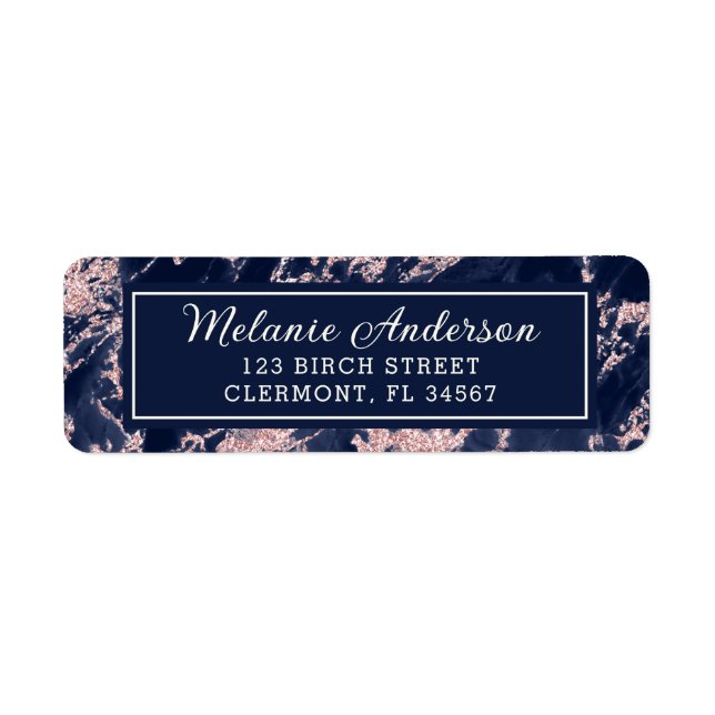Navy Blue Marble Pink Glitter Return Address Label (Front)
