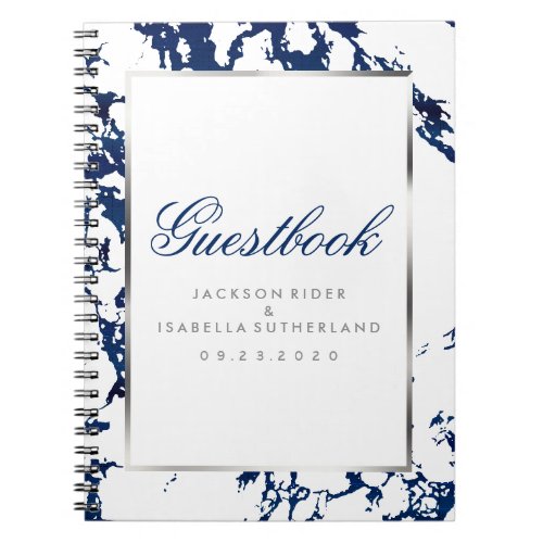 Navy Blue Marble Silver  White  _ Guest Book