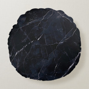 Navy blue marble: stone texture. round pillow
