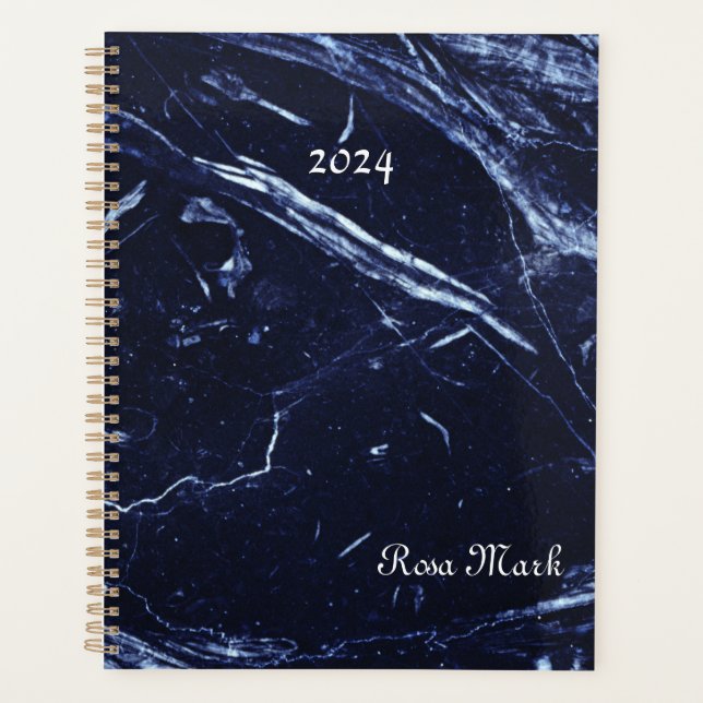 Navy Blue Marble Swirl Customized Planner (Front)