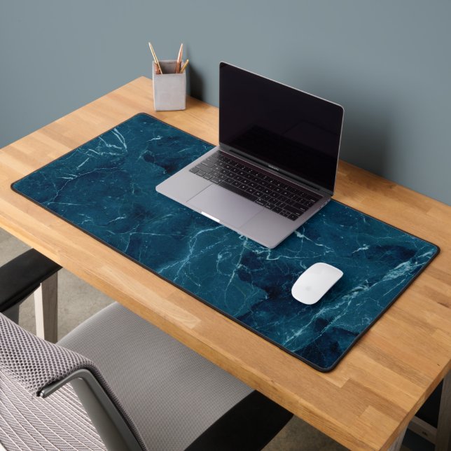Navy Blue Marble Texture Desk Mat (Office 2)