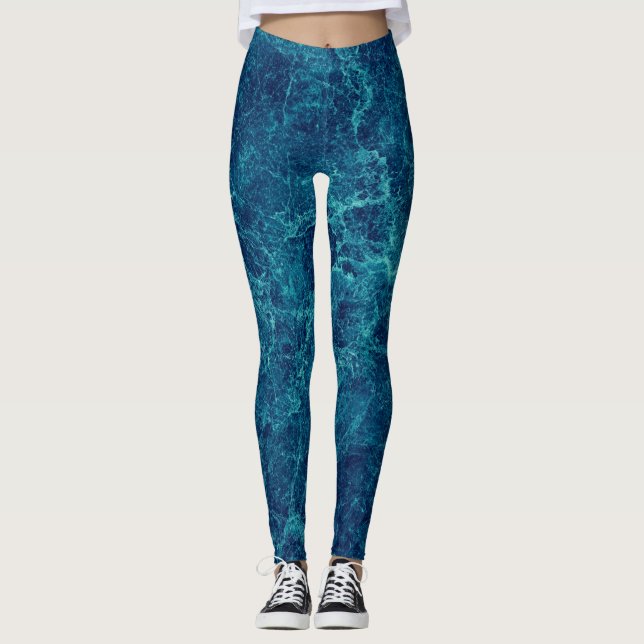 Navy Blue Marble Texture Leggings (Front)