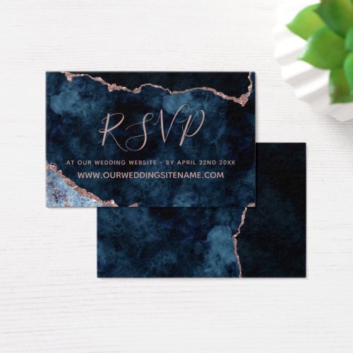 Navy Blue Marble Wedding Website RSVP Insert Cards