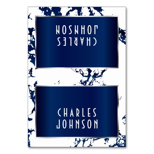 Navy Blue Marble White and Silver _Place Cards