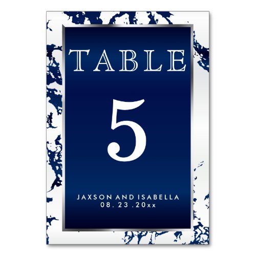 Navy Blue Marble White  Silver _ Table Card