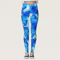 Navy blue marbled texture, rich ebru technique leggings