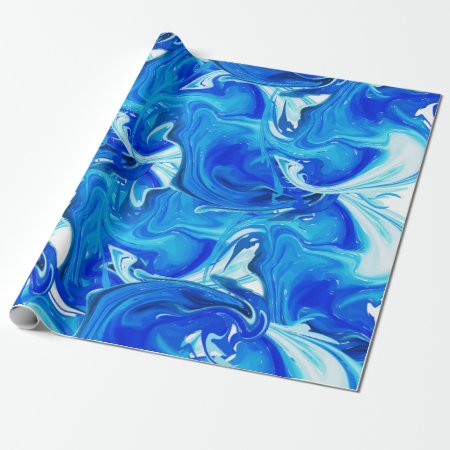 Navy Blue Marbled Texture, Rich Ebru Technique Wrapping Paper