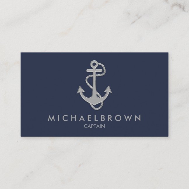 Navy Blue Marine Nautical Anchor Business Card