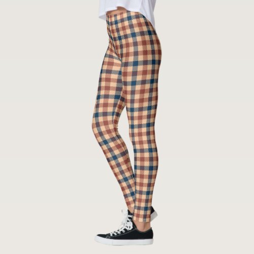 Navy Blue Maroon Red Houndstooth on Tan Leggings