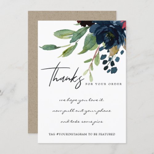 NAVY BLUE MARSALA FLORAL CORPORATE BUSINESS LOGO THANK YOU CARD