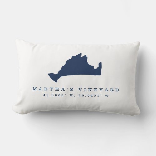 Navy Blue Marthas Vineyard Map and Coordinates Lumbar Pillow