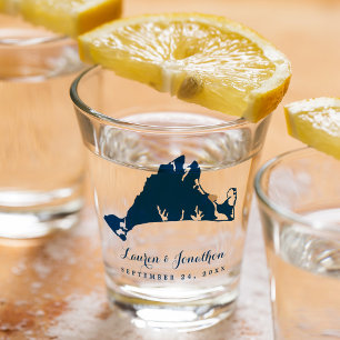 Navy Blue Martha's Vineyard Map Gold Heart Wedding Shot Glass