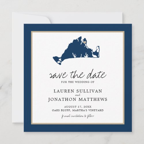 Navy Blue Marthas Vineyard Map Save the Date