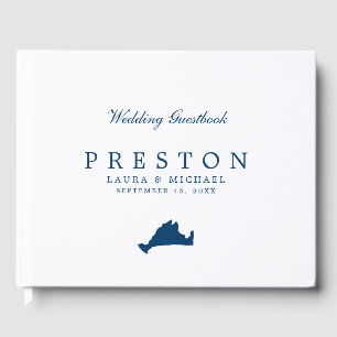 Navy Blue Martha's Vineyard Map Wedding Day Guest Book