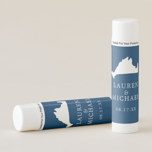 Navy Blue Marthas Vineyard Map Wedding Favor Lip Balm (Front)