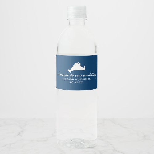 Navy Blue Marthas Vineyard Map Wedding Water Bottle Label