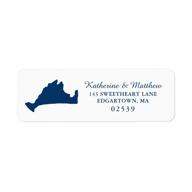 Navy Blue Marthas Vineyard Solid Map Wedding Label (Front)