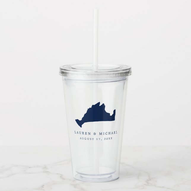 Navy Blue Martha's Vineyard Wedding Favor Acrylic Tumbler (Front)