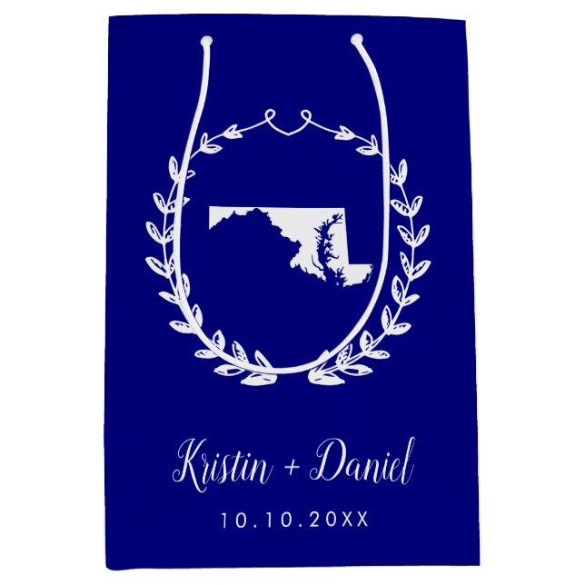 Navy Blue Maryland Map Wedding Welcome Swag Medium Gift Bag (Front)