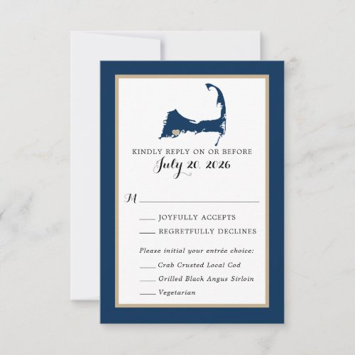 Navy Blue Mashpee Cape Cod Map Wedding RSVP menu