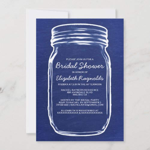 Navy Blue Mason Jar Bridal Shower Invitations