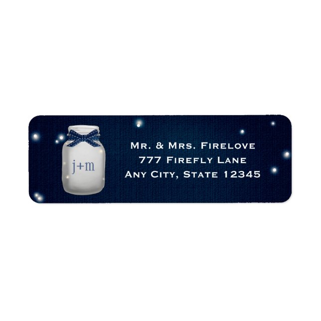 Navy Blue Mason Jar with Fireflies Return Address Label (Front)