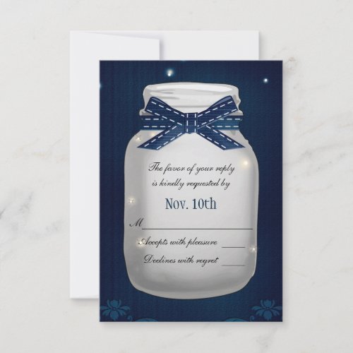 Navy Blue Mason Jar with Fireflies RSVP Card